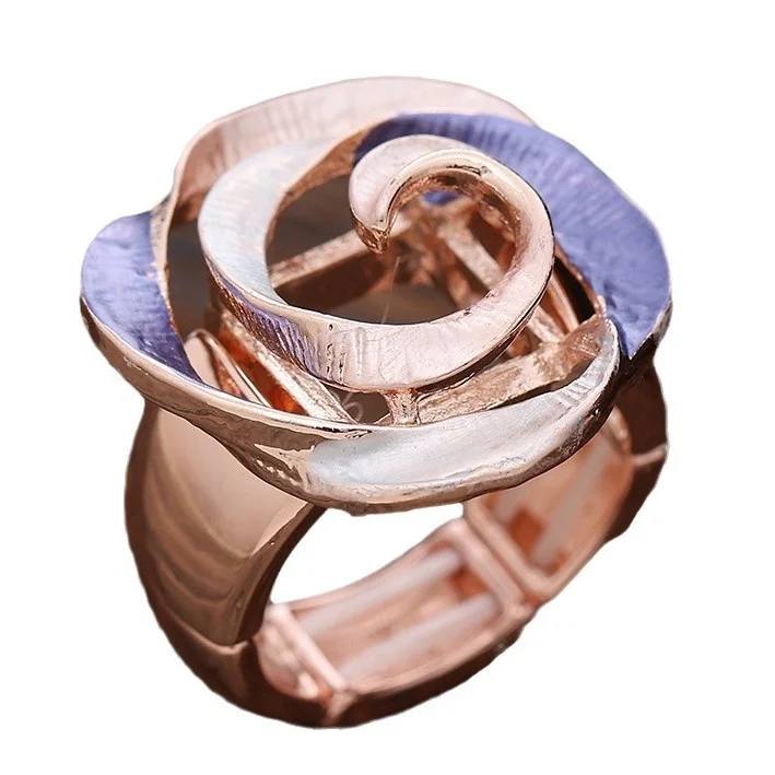 New Color Oil Geometric Hollow Rose Elastic Fashionable And Versatile Women\'s Alloy Ring