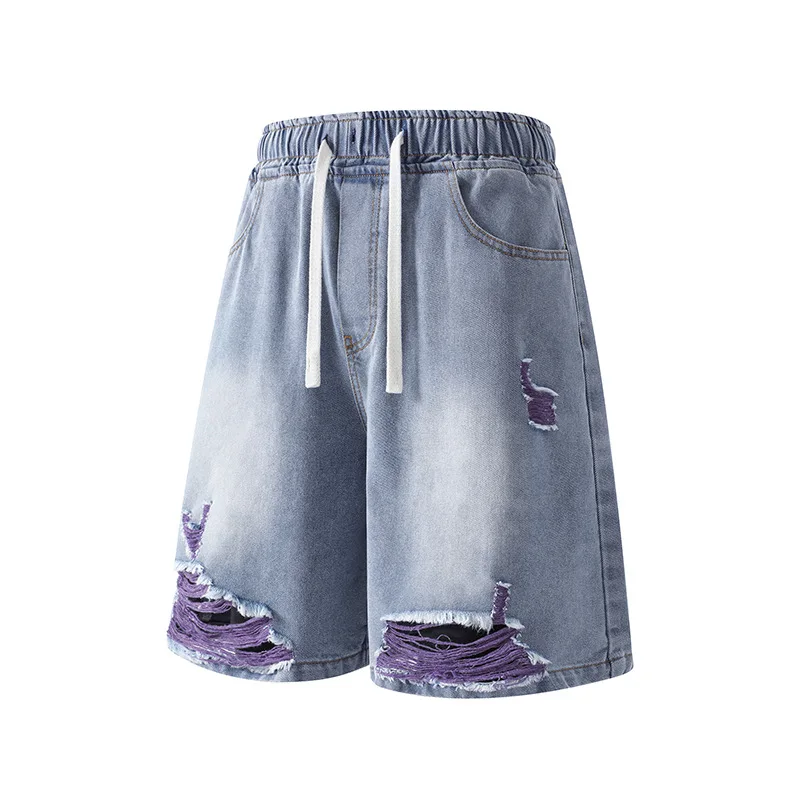 2026 New Men's Denim Shorts Fashionable Washed Old Ripped Jeans Men