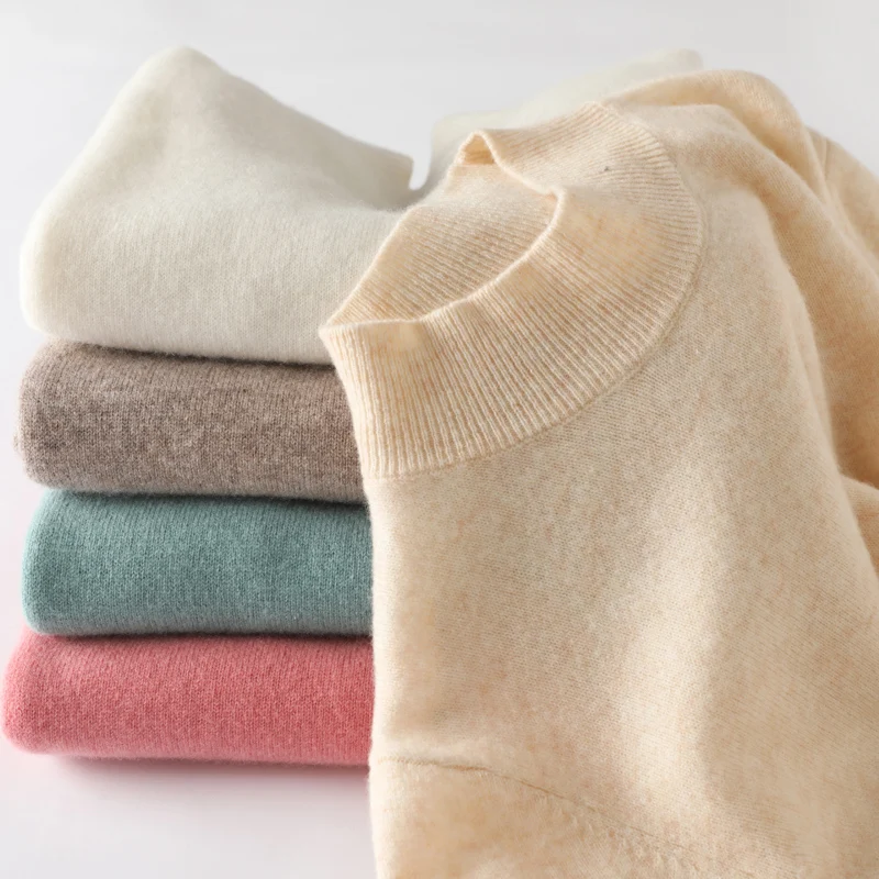

2025 Winter Half High Collar Elegant Knitted Tops Autumn Long Sleeve Solid Slim Women Sweater Casual Pullover Knitwear