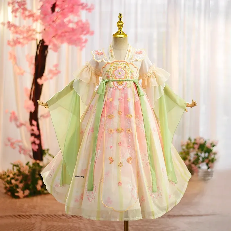 Simpatico abito Hanfu a maniche corte per ragazze, costume cinese antico per bambina, gonna da gioco di ruolo fresca e simile alle fate
