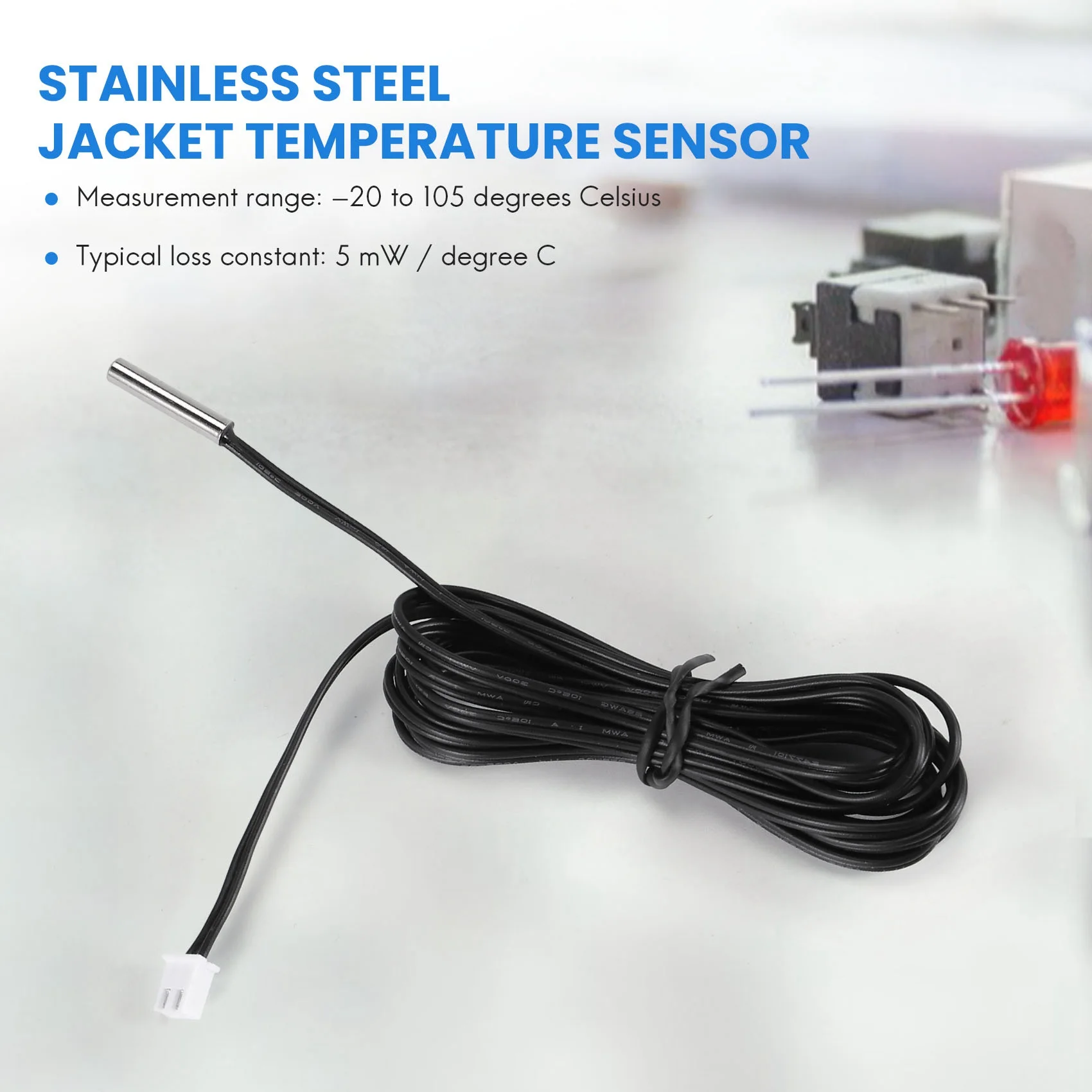 Der neue 2 m wasserdichte Thermistor-Temperatursensor-Sondendraht 10 K 1 % 3950 schwarz