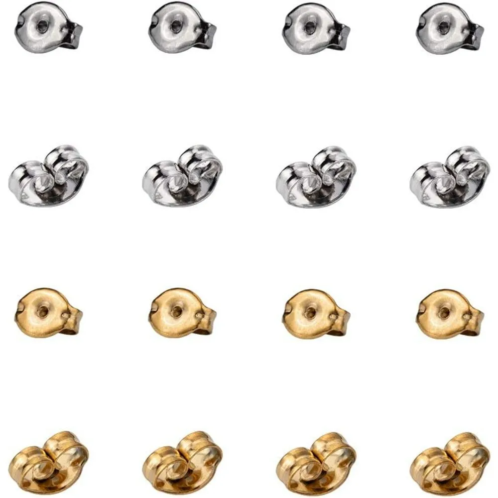 100pcs 2 Colors Ear Nuts 304 Stainless Steel Earring Backs Nut Golden & Stainless Steel Color Earnut Clasp Stopper Butterfly