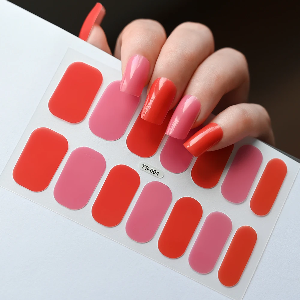 14 Tips Mixed Candy Colors Gel Nail Wraps Samoprzylepne, długotrwałe naklejki na paznokcie w jednolitym kolorze No Need Led Lamp Nail Slider Deca