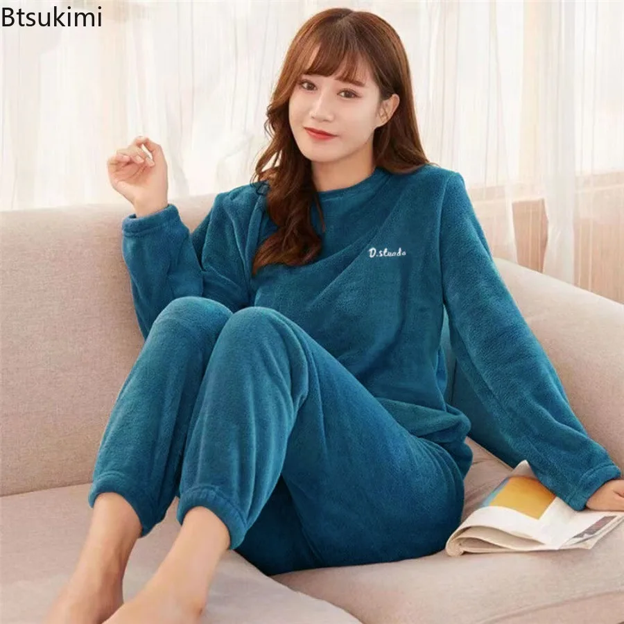 Women's Autumn and Winter Warm Pants Coral Velvet Pajama Set Loose Fitting Home Clothing for Outdoor Oversized Pajamas Ladies