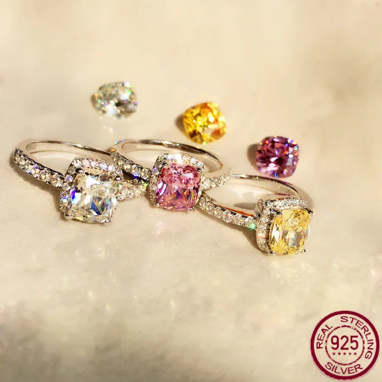 

Новое серебряное кольцо с бриллиантом S925 в форме подушки с 2-каратным квадратным бриллиантом, высокоуглеродистым бриллиантом, классические свадебные украшения