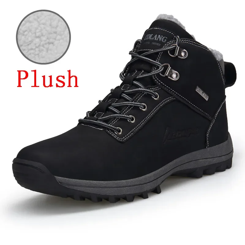 Outdoor-Mode Leder Herren stiefel bequeme Herren schuhe wasserdichte Stiefeletten kurze Plüsch Winter warme Arbeits schuhe große Größe 39 ~ 48