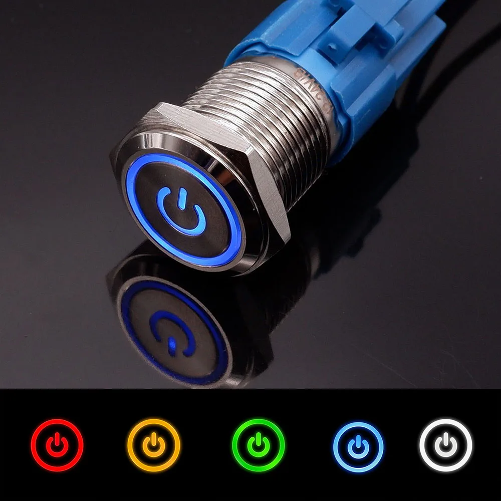 19mm Metal Push Button On Off Switch Power Light Car Buttons Control Sockets Illuminated Waterproof Lock Self-reset Flat 5V 12V