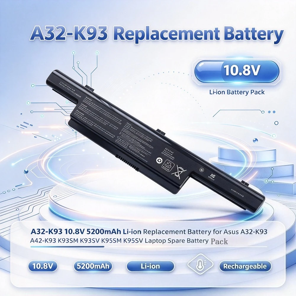A32-K93 10.8V 5200mAh Li-ion Replacement Battery for Asus A32-K93 A42-K93 K93SM K93SV K95SM K95SV Laptop Spare Battery Pack
