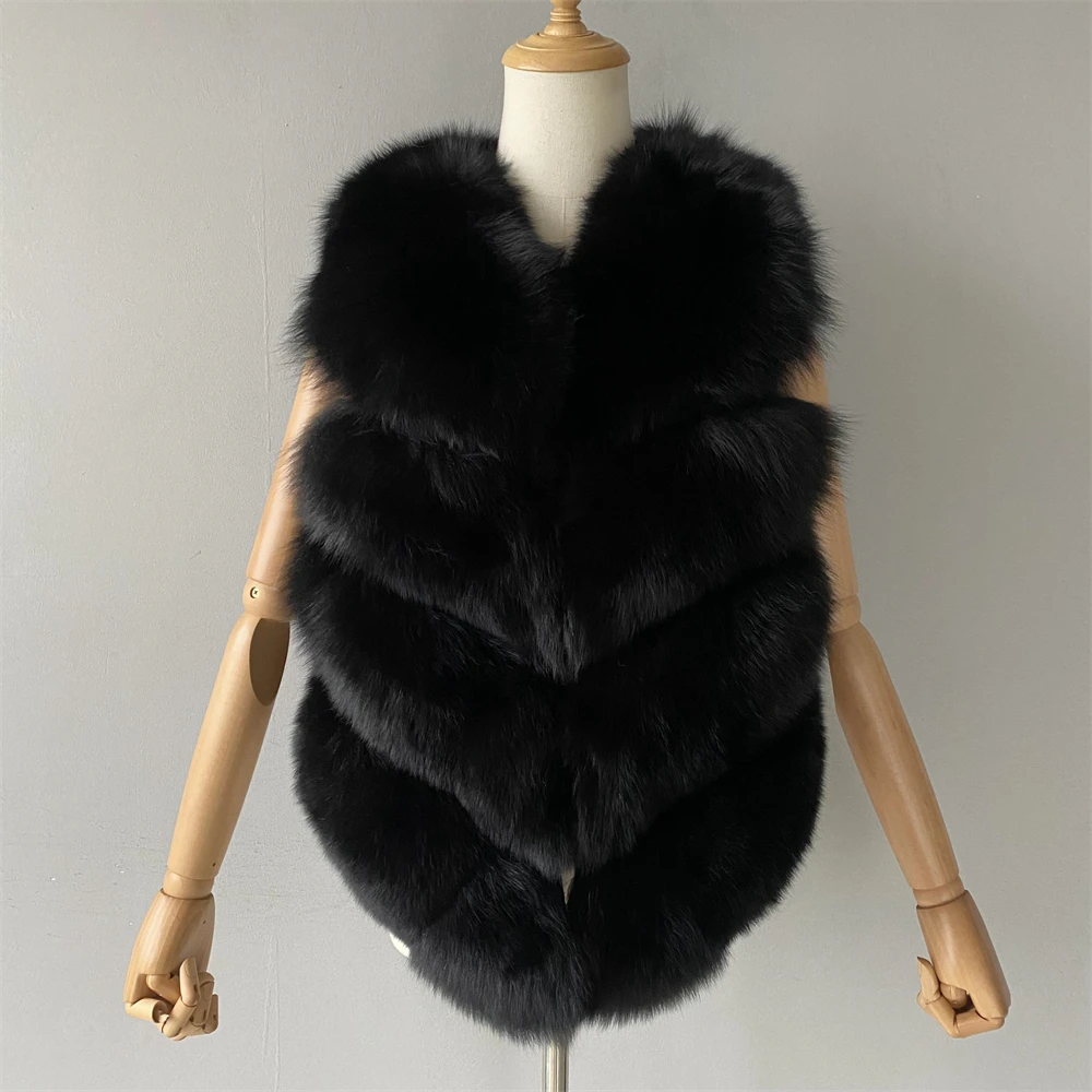 

Jaxmonoy Women Natural Real Fox Fur Vest Fall Winter Ladies 4 Strips Gilet Sleeveless Genuine Fur Coat Female Real Fur Waistcoat