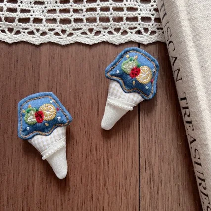 Stuffed Fabric Ice Cream Cartoon Doll Hair Brooch Pin for Shoes Socks Bag Clothing Embellishment Premium Cute