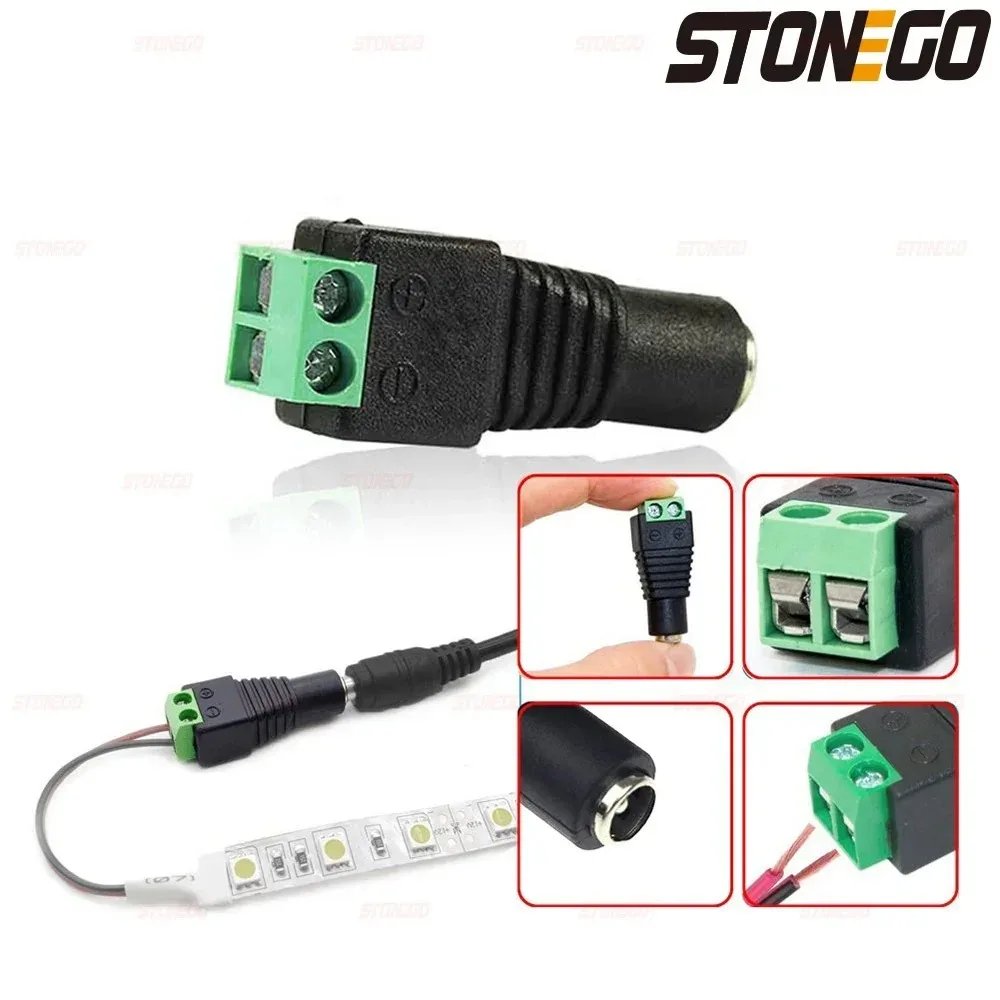 Male and Female Welding-Free DC Plug 5.5*2.1mm Welding-Free DC Female Head Green Terminal Monitoring Power Plug Push-But