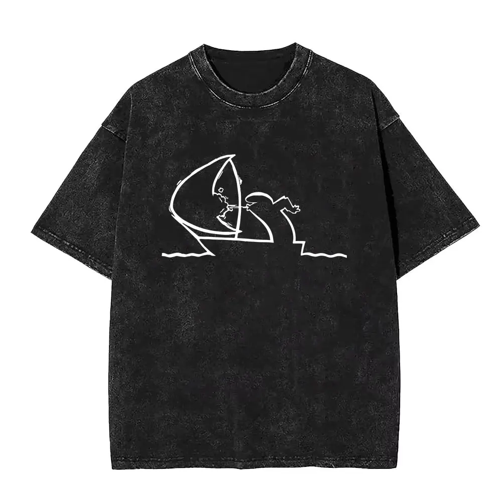 Washed Vintage Osvaldo Cavandoli La Linea Sailing Funny Graphic T Shirt Men's Women Anime Humor Oversized Short Sleeve T-shirts