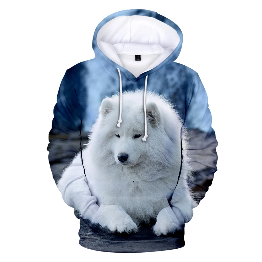 

Hoodies de animais de lobo samoiedo extragrandes para homens e mulheres, moletom impresso em 3D, moletom Harajuku Primavera, cas