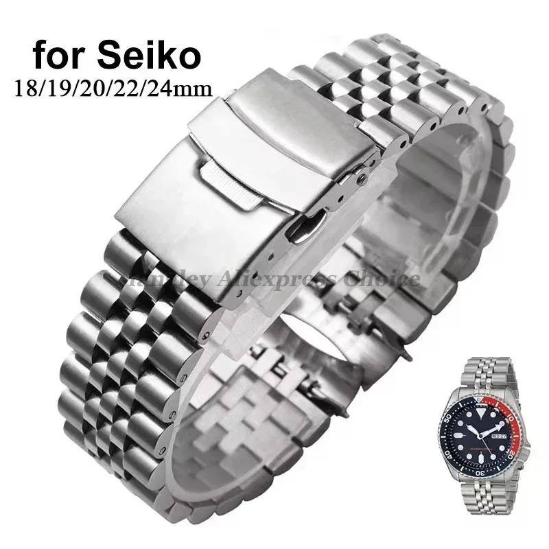 316L Solid Stainless Steel Strap for Seiko SKX009 Jubilee Bracelet Curved End Men Watch Accessory 18mm 19mm 20mm 21mm 22mm 24mm