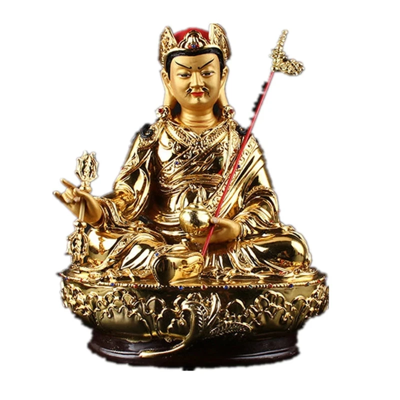 

Gold Resin Plated 26cm Super Big Buddhist Suppliers Efficacious Bodhisattva Padmasambhava Lotus Putting Home/Office Decoration