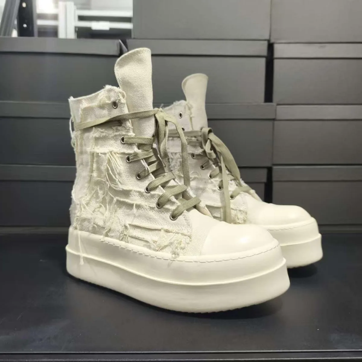

Men's High Top Platform Motorcycle Shoes Lace Up ZIP Women Black Canvas Boots Luxury Sneakers White Male Designer Casual Shoe