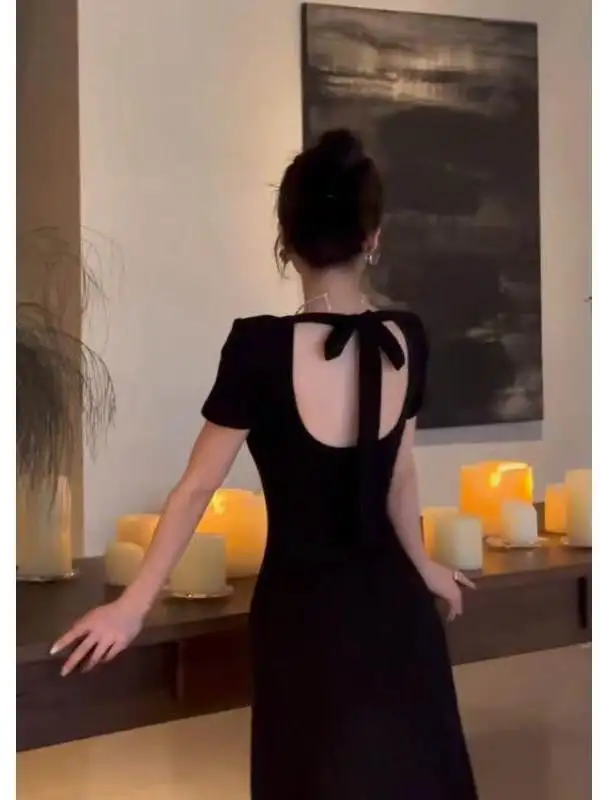 Été 2025 Femmes Pure Desire Col Carré Bal T-shirt Longue Dr Bla Minceur Or Sve Dr Tendance Coton Hig...