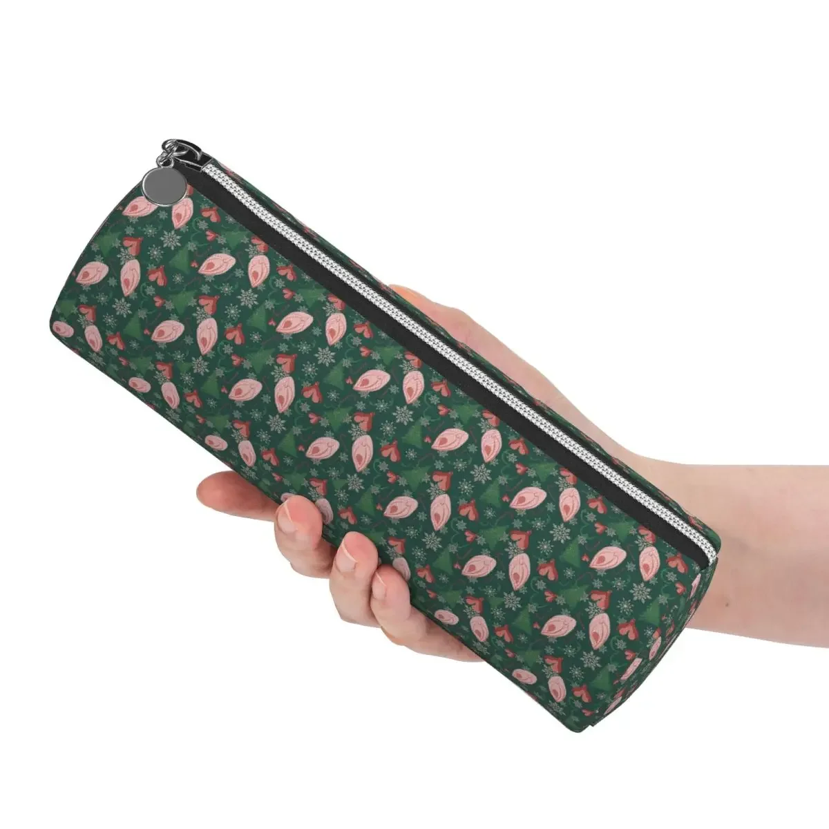 Christmas Vulva Pattern Green Pencil Case Pencil Pouch Cylinder Pen Box Pencil Bag for Studen Gifts