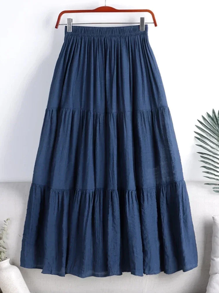 

Designer Chic Maxi Skirt Woman New Summer A-Line Solid Patchwork Skirts Minimalist Casual Loose Pleated Skirts Jupe Femme P251