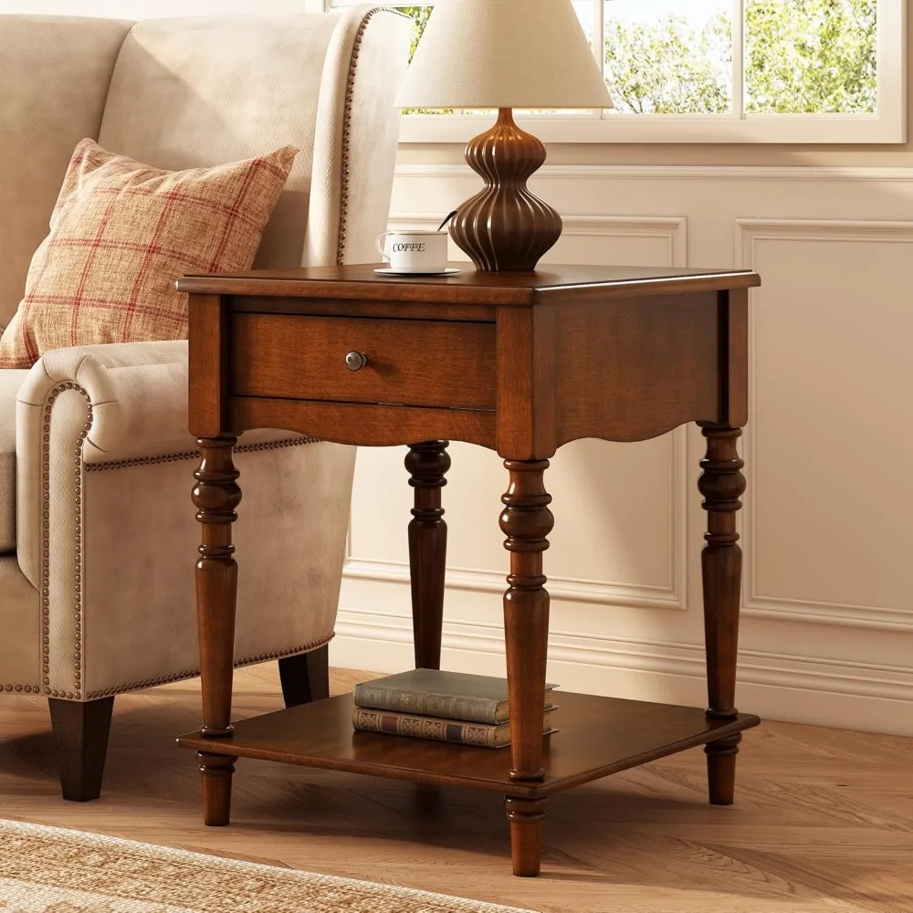 Solid Wood Coffee Table with Shelf,Vintage Rectangle Cocktail Table with Dual Hourglass Tabletop,Apartment Center Sofa Table