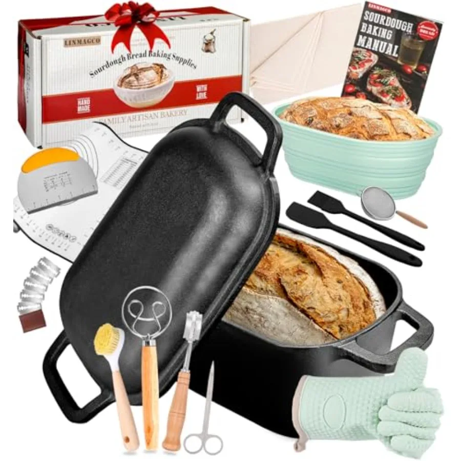 

Oval Cast Iron Dutch Oven for Bread Baking 3.6QT Capacity with Lid Ideal for Sourdough Bread Making Complete Baking Supplies St