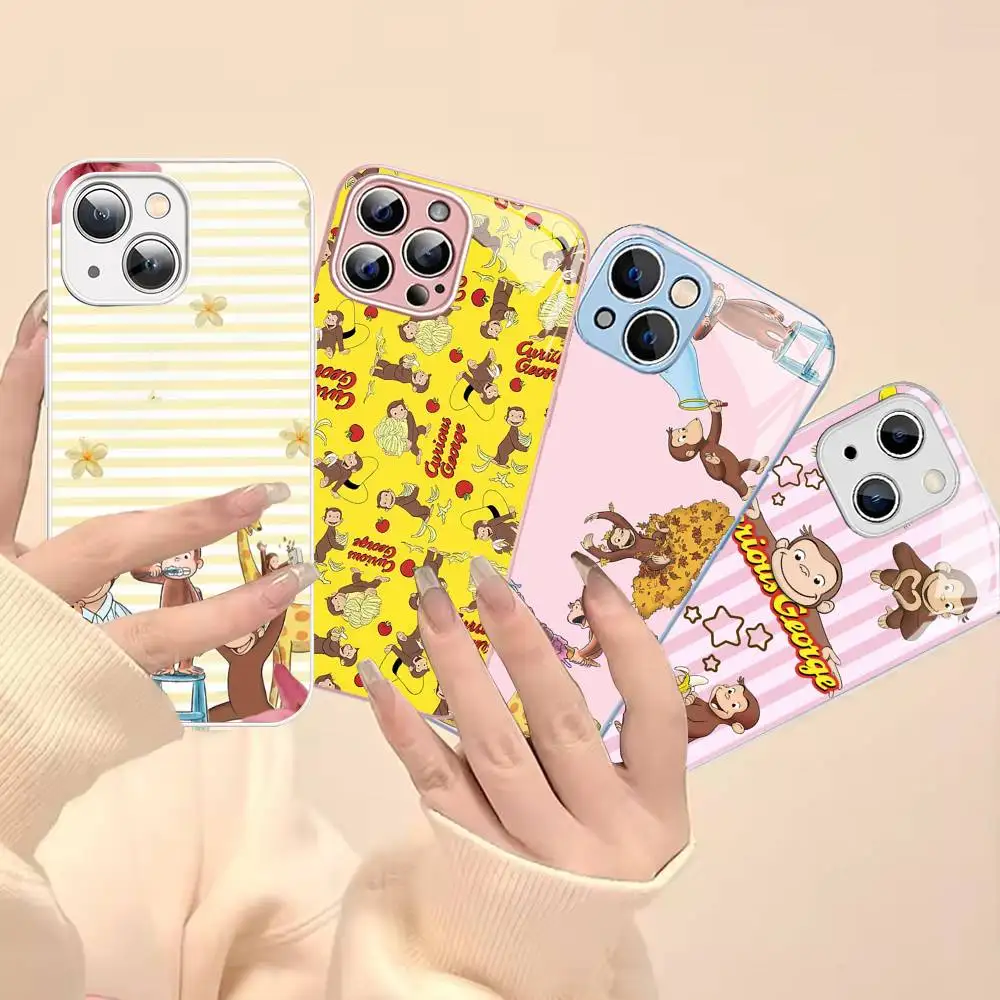 Luxury Y2K Curious George For iPhone 14 13 12 Mini 11 Pro XS Max X XR 14 Plus Tempered Glass Cover