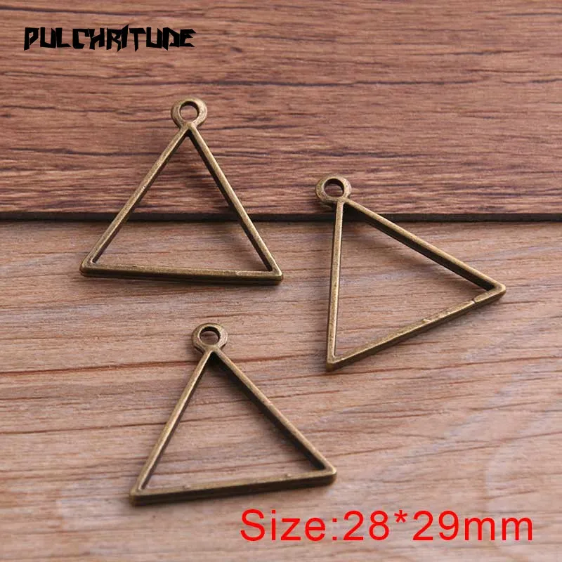 10Pcs 28*29mm 7 Color Alloy Jewelry Accessories Triangle Charm Hollow Glue Blank Pendant Tray Bezel