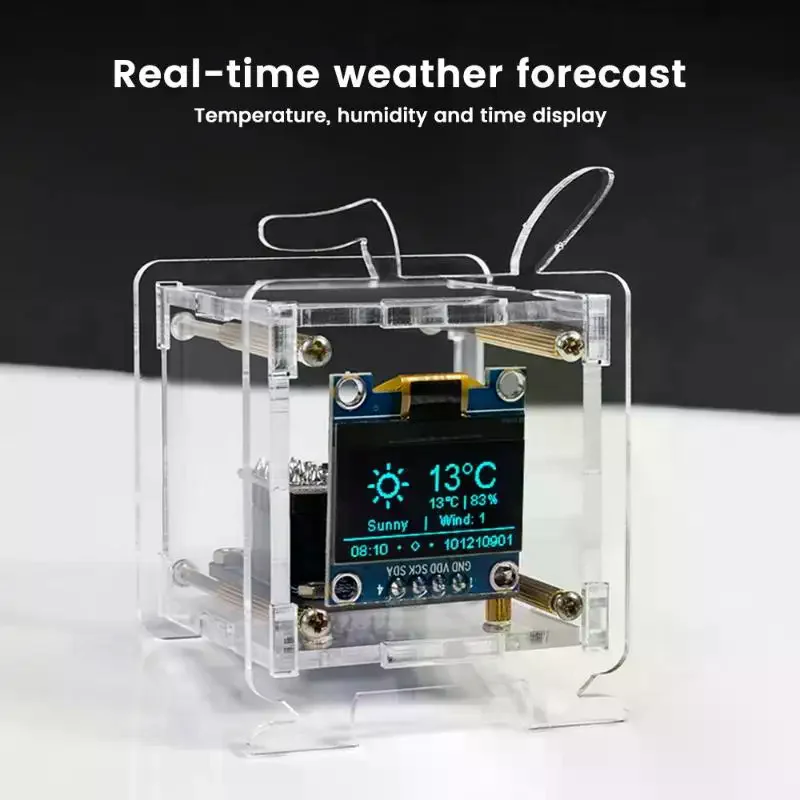 

ESP8266 Мини-электронные часы DIY Kit 0,96-дюймовый OLED-дисплей Поддержка подключения Wi-Fi 2,4 ГГц Закрытый комплект для пайки «сделай сам»