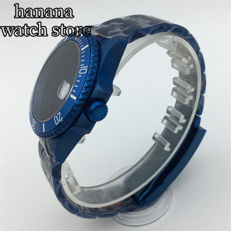 40mm blue coated aseptic case Sapphire glass suitable for NH35 NH36 NH34 Miyota  ETA2824 PT5000 Movement Jubilee Oyster Bracelet