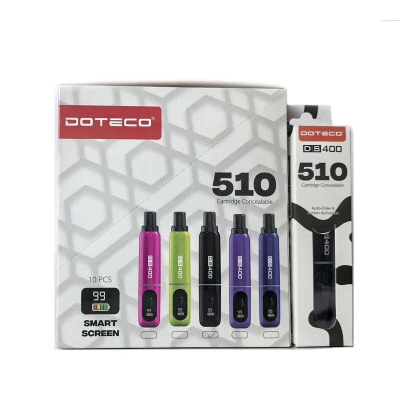 1-2 sztuki Oryginalny Doteco DS400 510 Podgrzewany akumulator Vape Pen 5 VV Ustawienia 400 mah Przycisk automatycznego rysowania Aktywacja Parownik