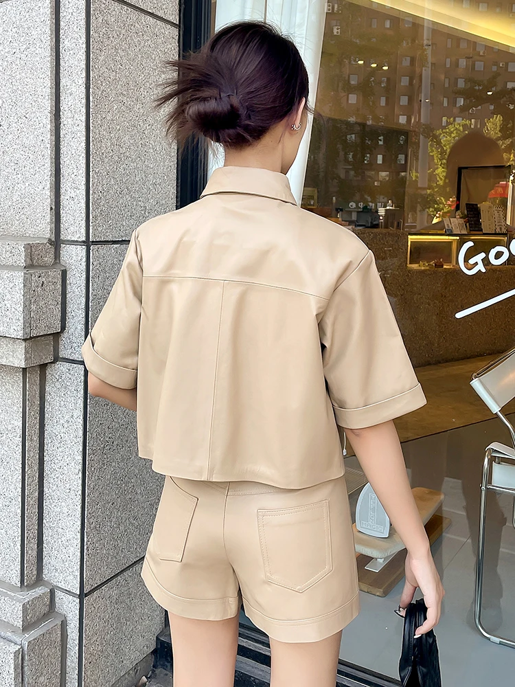 100 % obere Schicht aus Schaffell-Jacke für Damen, kurzärmelig, Echtlederjacken, kurze Mäntel, Herbstkleidung, 2025 Damen,...