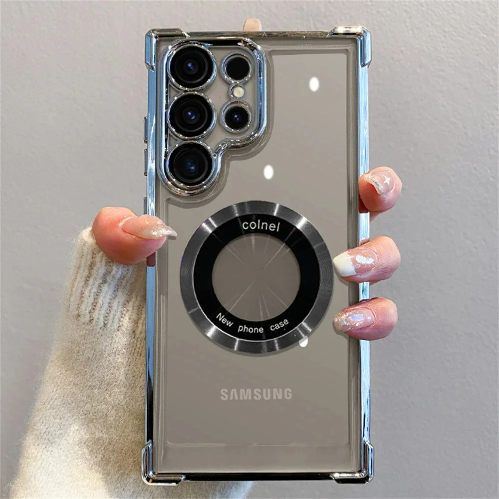 Custodia galvanica di lusso Magsafe per Samsung Galaxy S24 Ultra S23 FE S22 Plus S21 Cover posteriore rigida con paraurti trasparente antiurto