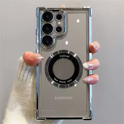 Luxury Magsafe Electroplate Case For Samsung Galaxy S24 Ultra S23 FE S22 Plus S21 Shockproof Transparent Bumper Hard Back Cover