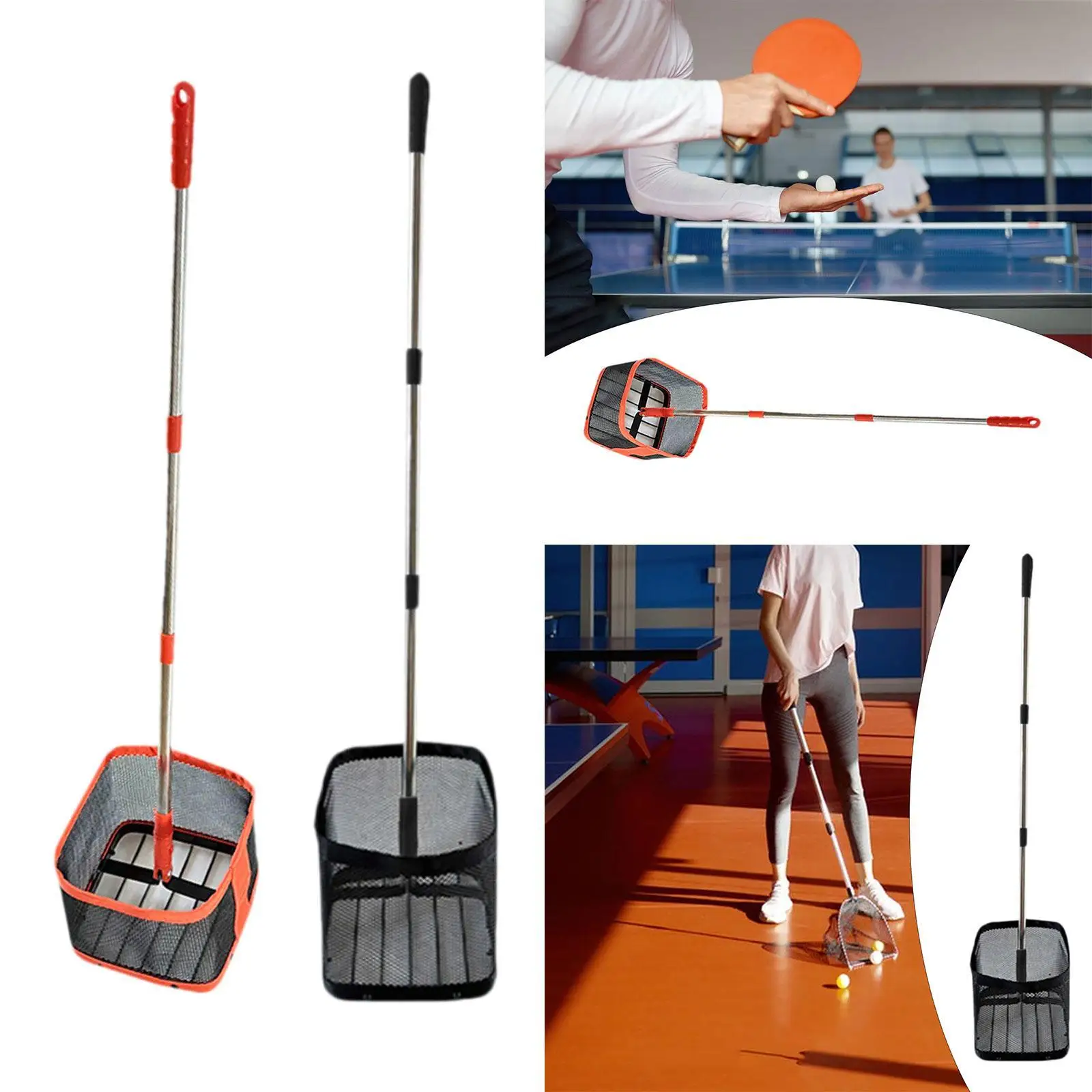Telescopic Rod Tennis Ball Picker Stainless Steel Portable Ball Retriever Basket for Gathering Nuts Walnuts Chestnuts