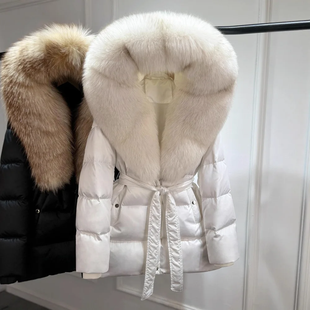 Dameskleding Dameskleding Grote bontkraag, middellange donsjas met riem, namaakbont, winternieuw