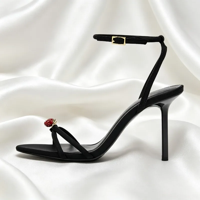 Luxury Crystal Strawberry Decorate High Heel Sandals Women Sexy Open Toe Cross Strap Designer Shoes Elegant Banquet Dress Shoes view 2