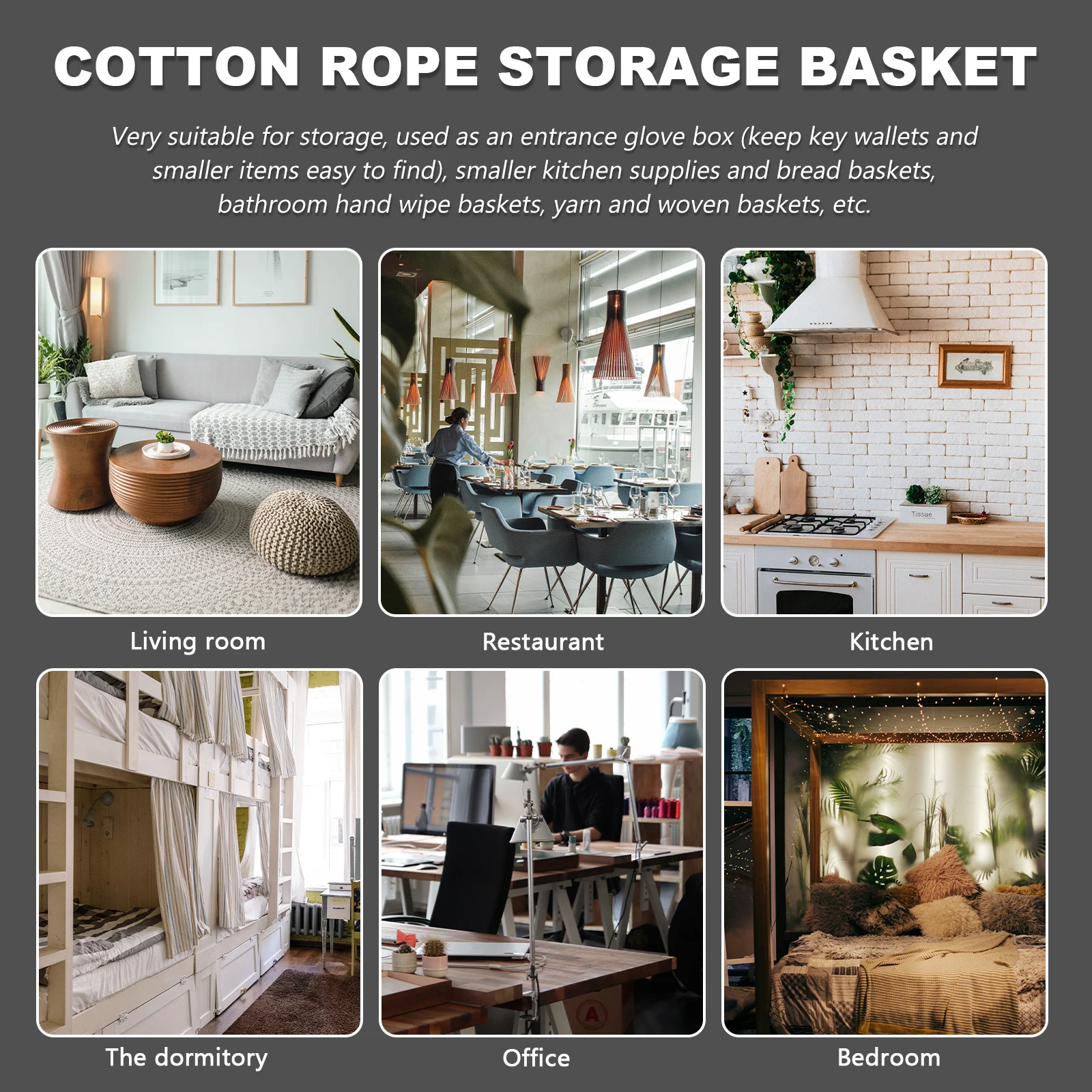 

2Pcs Cotton Rope Storage Basket Hand Woven Finish Round Organizer for Beauty Products Letters Snacks Desktop Household Items