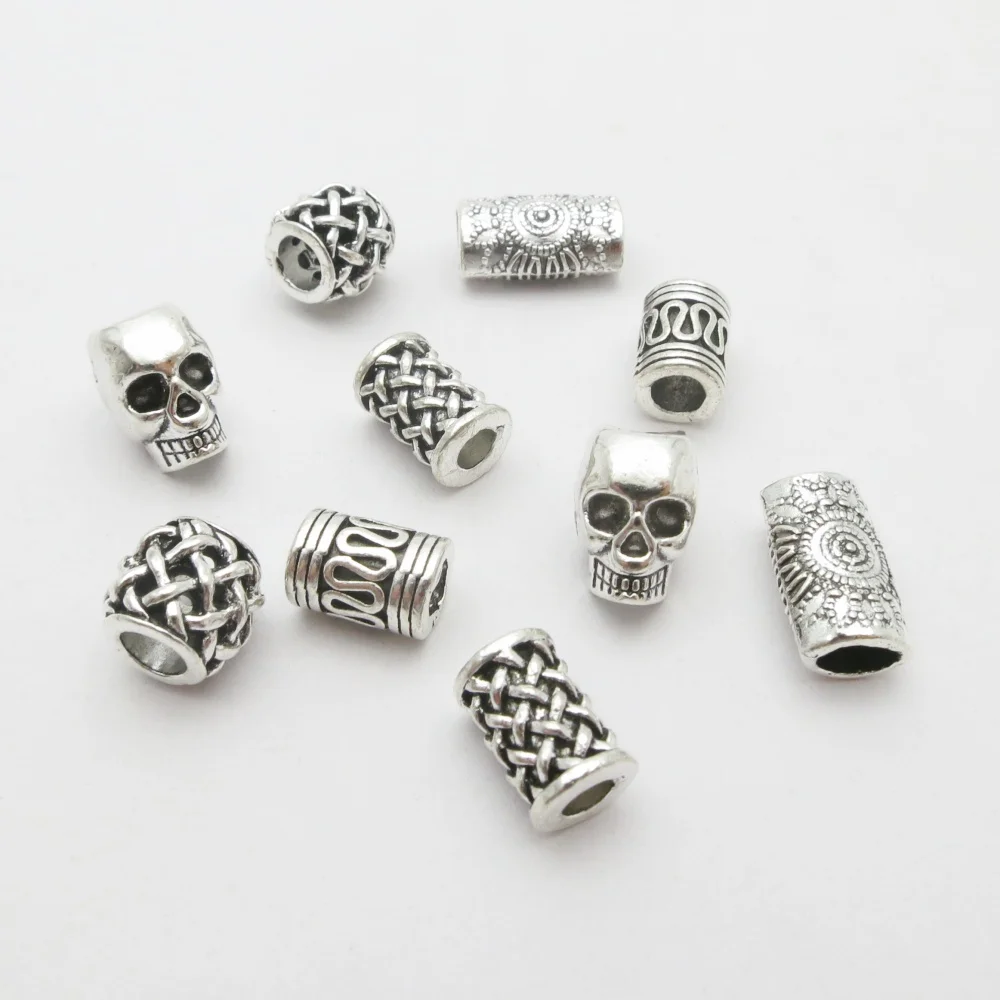 10pcs Skull Helmet Viking Rune small Hole Beads Hair Braid Dreadlock Beard Bead Pendant DIY Necklace For Jewelry Accessory