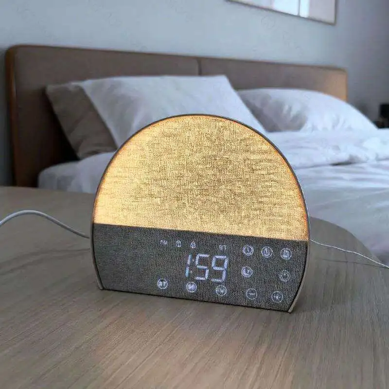 fabric wake-up light alarm clock bedside sleeping light bluetooth speaker clock radio countdown white noise