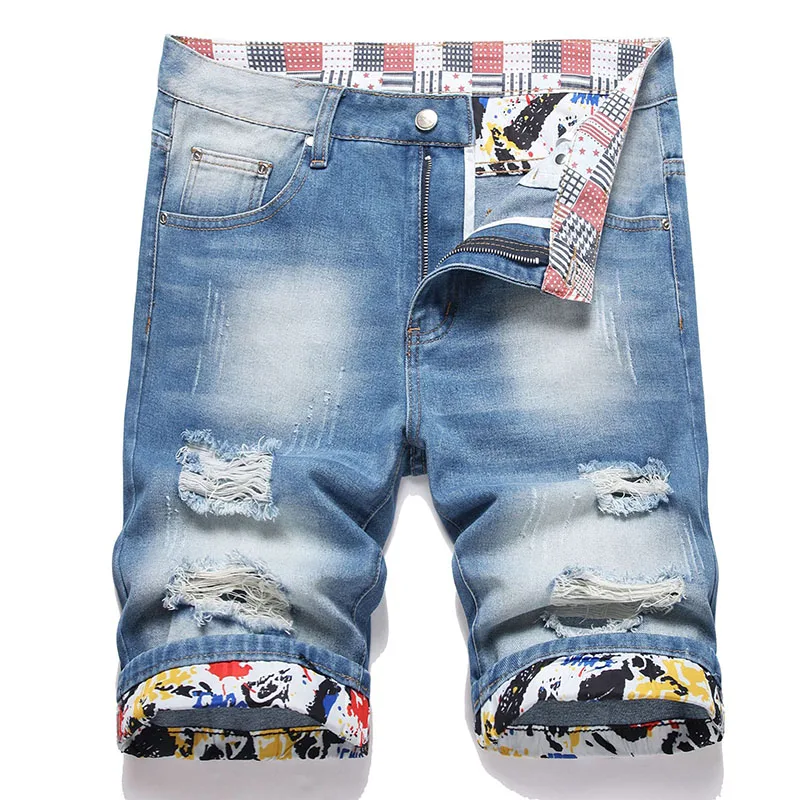 2024 Summer New Fashion Mens Ripped Short Jeans Brand Clothing Bermuda Cotton Shorts Breathable Denim Shorts Male Size 28-42