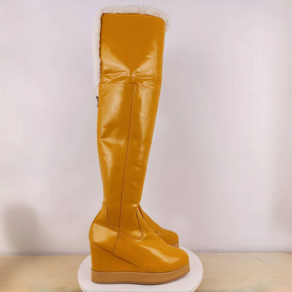 منصة الموضة عالية الكعب إسفين فوق الركبة عالية الفخذ أحذية عالية أحذية النساء Zapatos Mujer