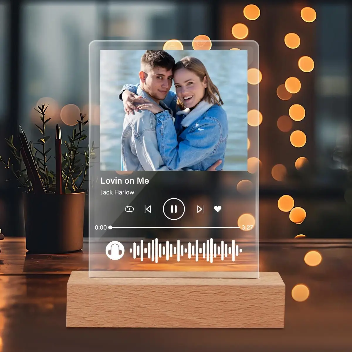 لوحة أكريليك مخصصة برمز سبوتيفي مع قاعدة LED ضوء ليلي فني للموسيقى الحديثة لديكور المنزل أو الهدايا #4