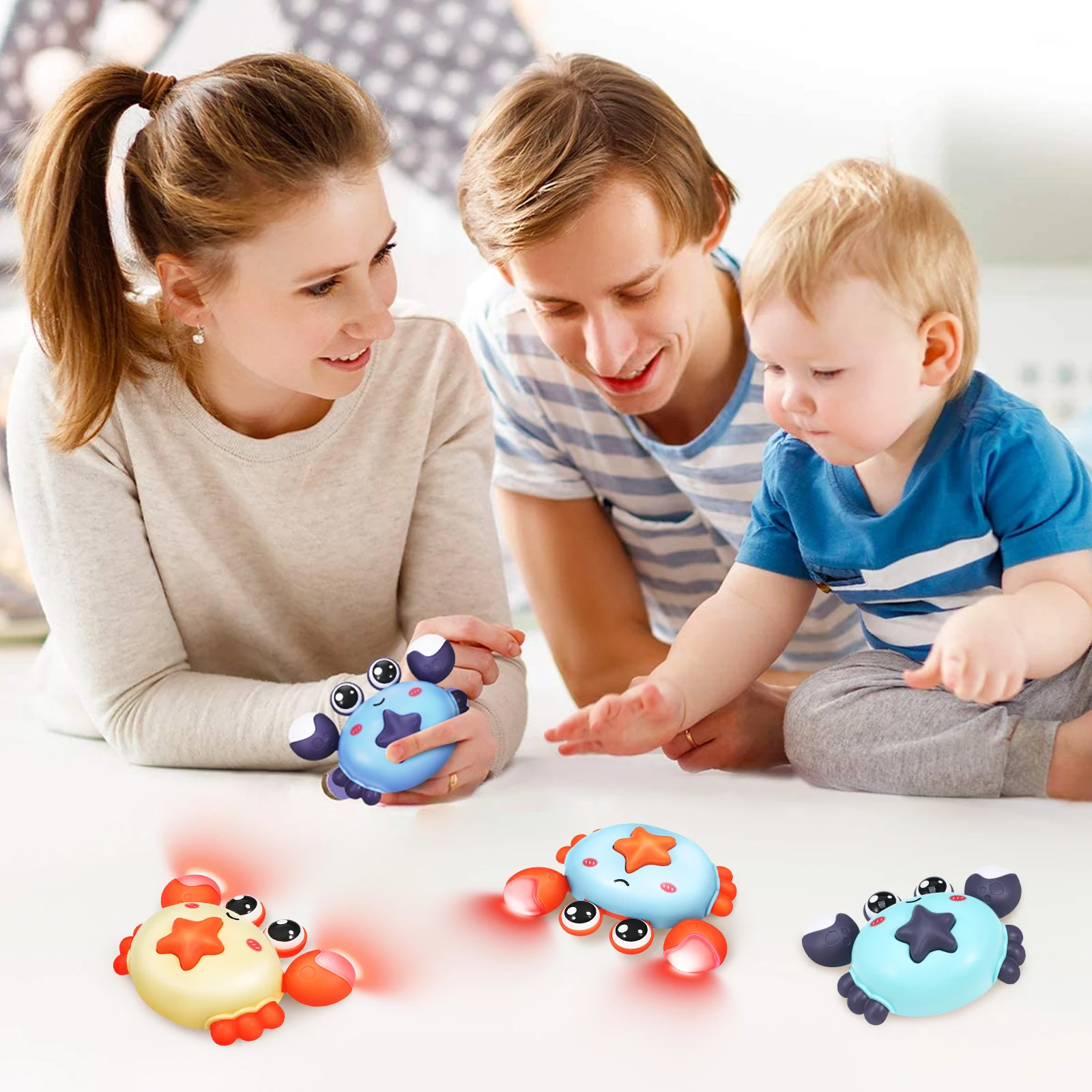 

4Pcs Children's Pull Back Crab Cars Cartoon Crawling Animals Light Up Inertia Movement Interactive Play Goodie Bag Favor