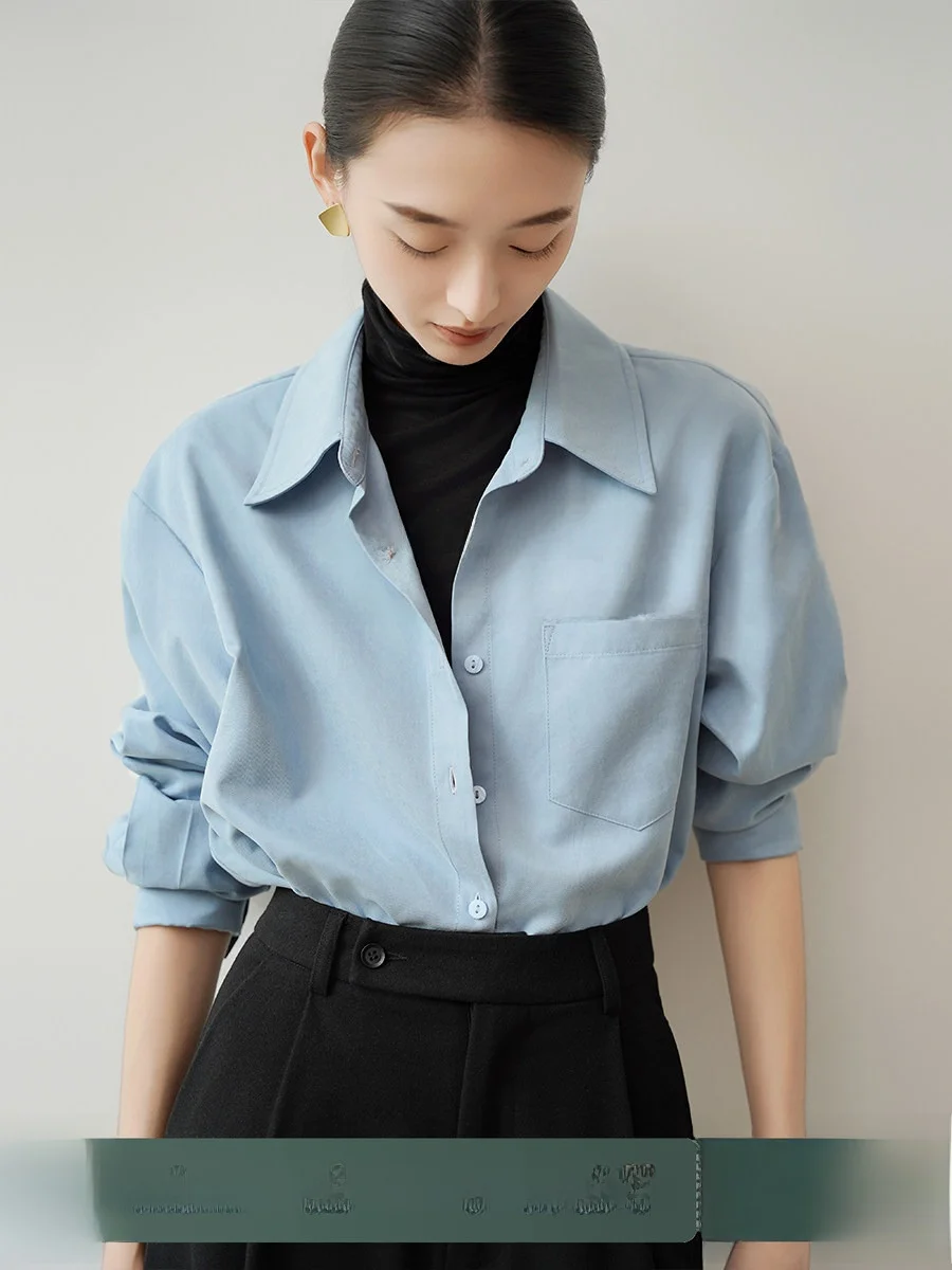 

Blue irt Women's Autumn Winter Loose Inner Wear Layering irt Coat Commute Workplace Top Quali Simple Ele ACHU