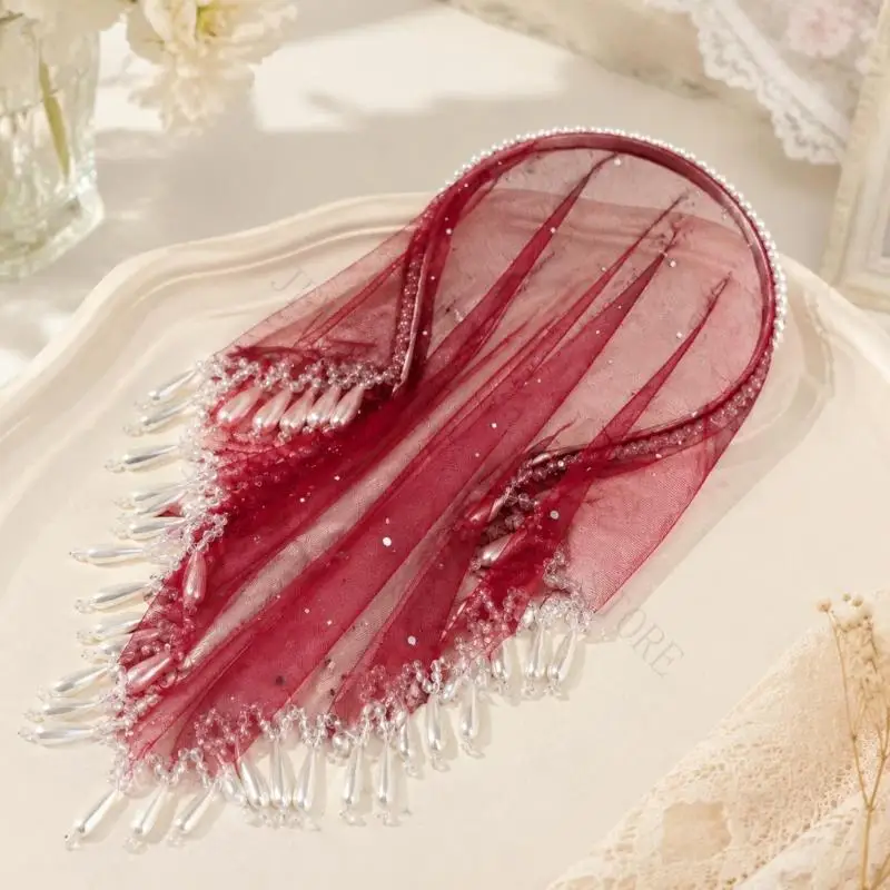 R7UF Ornamental Hair Band with Reflective Sequins and Mesh Draping