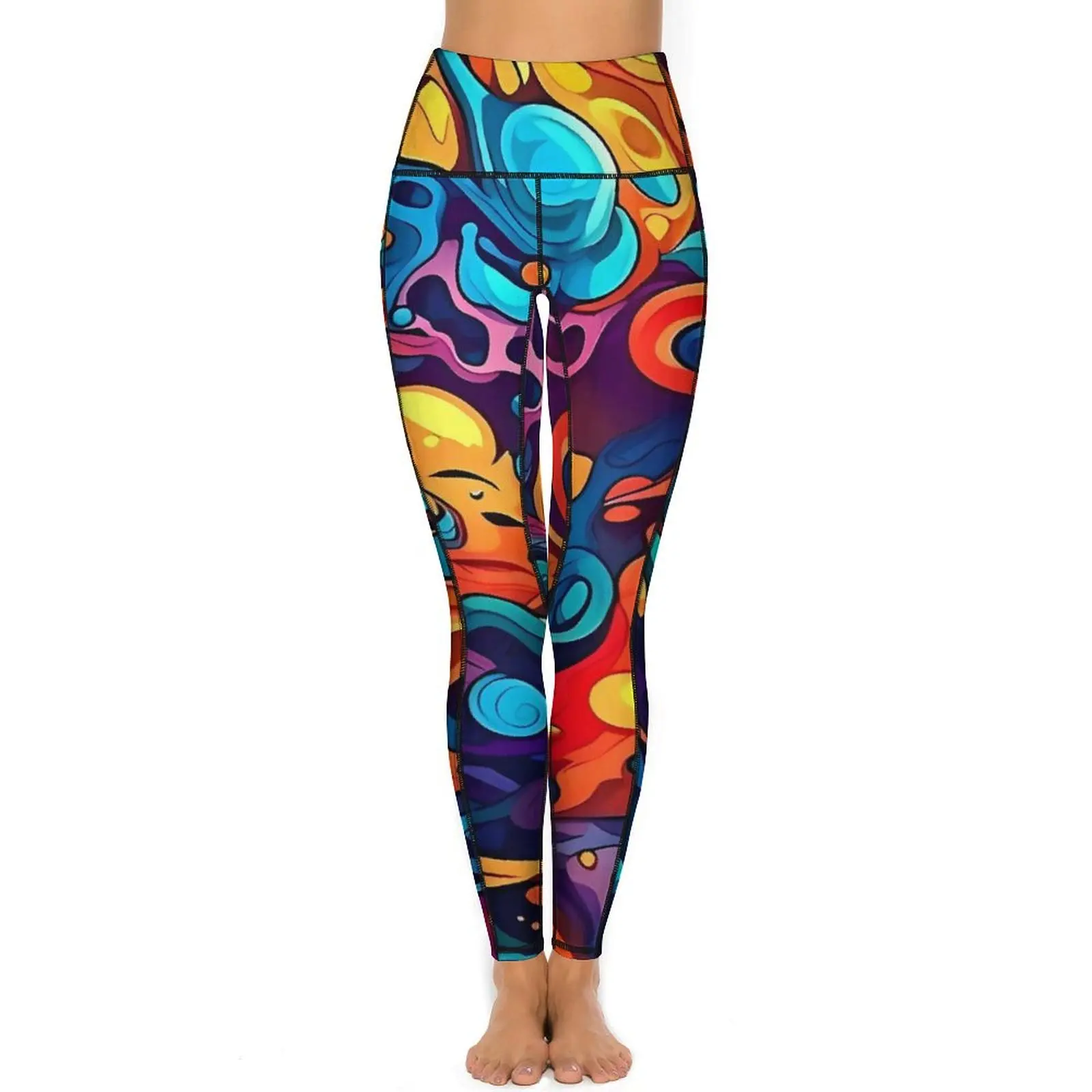 Leggings mit abstraktem Graffiti-Doodle-Print, für Fitnessstudio, Yoga, Push-Up, elegante Leggins, dehnbares Design, Sport-Leggings, Geburtstagsgeschenk