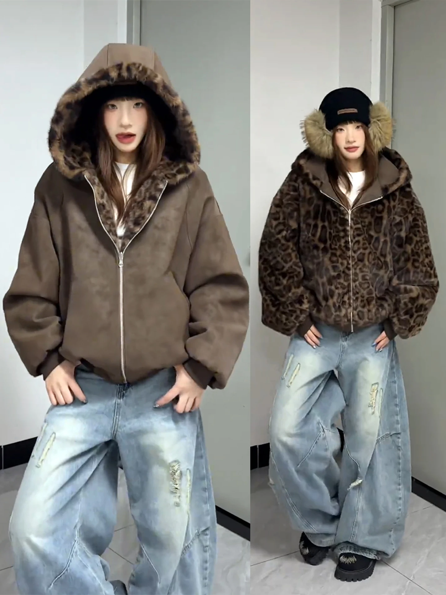 

Утепленная женская зимняя куртка Cleanfit с леопардовым принтом, двусторонняя, из хлопка, в американском ретро-стиле, с капюшоном, Mountain Eagle