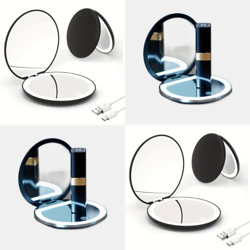 Miroir grossissant LED 2X/5X, miroir de voyage Compact éclairé double face avec conception pliante à main pour sac à main, poche, maquillage, Sh