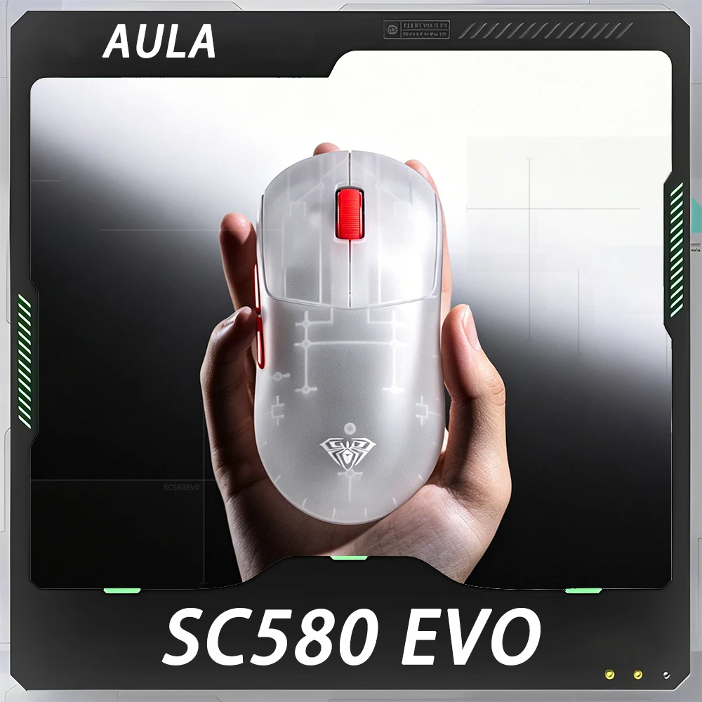 AULA SC580 EVO E-sports Mouse Tri-Mode Wireless Dual 8K Polling Rate Bluetooth 20000DPI AL530 Sensor Gaming Mice Customized Gift