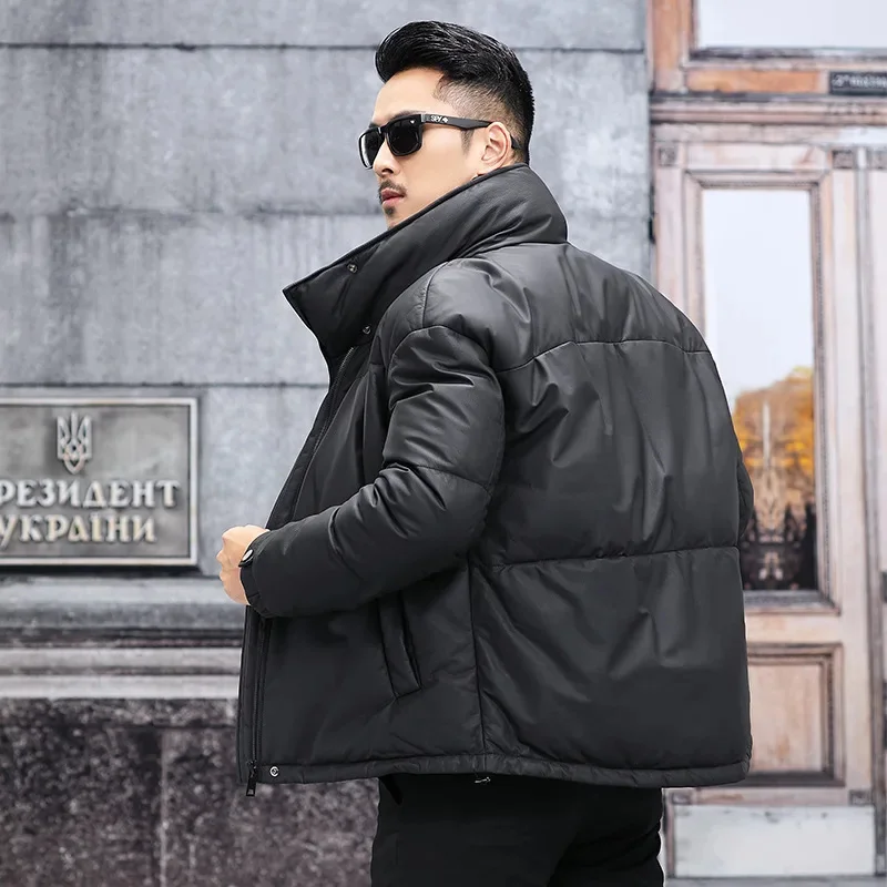 New Winter First Layer Cowhide Down Jacket Man Black Short Wide Version Genuine Leather Clothes Men's Thickening Cowskin Coat